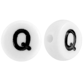 Letterkraal "Q" acryl plat rond 7mm wit-zwart