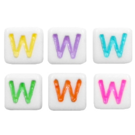 Letterkraal "W" acryl vierkant 6x6mm multicolor-wit