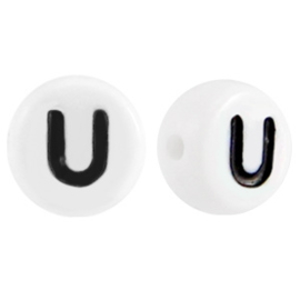 Letterkraal "U" acryl plat rond 7mm wit-zwart