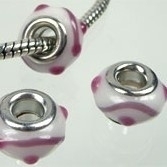 Pandora Style glaskraal 14x10mm wit-roze