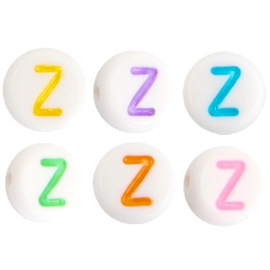 Letterkraal "Z" acryl plat rond 7mm multicolor-wit