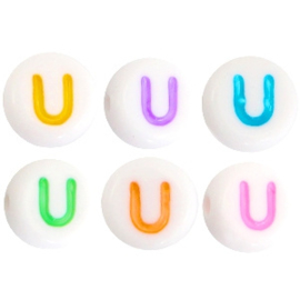 Letterkraal "U" acryl plat rond 7mm multicolor-wit