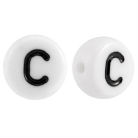 Letterkraal "C" acryl plat rond 7mm wit-zwart