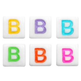 Letterkraal "B" acryl vierkant 6x6mm multicolor-wit