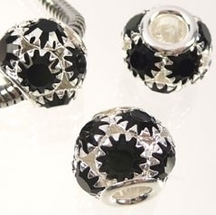 Pandora Style metalen kraal met strass 13x11mm zilver met zwart