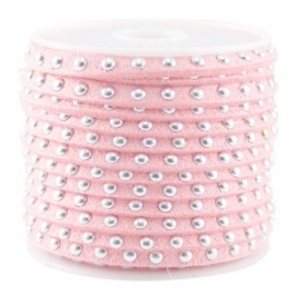 Imi suède 5mm bright strawberry pink met studs zilver 50cm 26553