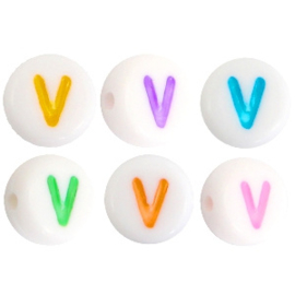 Letterkraal "V" acryl plat rond 7mm multicolor-wit