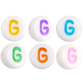 Letterkraal "G" acryl plat rond 7mm multicolor-wit