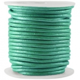 DQ Leer rond 3mm winter green metallic per 20cm