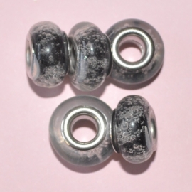 Pandora Style glaskraal 14x8mm transparant zwart