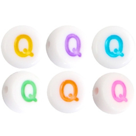 Letterkraal "Q" acryl plat rond 7mm multicolor-wit