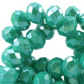 Diamond coated facetkraal 8x6mm light emerald green 19796