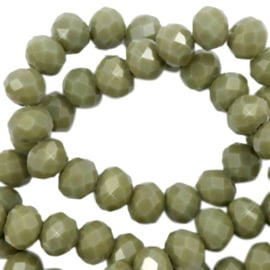 Top facet 6x4mm rondel dusty olive green pearl shine coating 65592