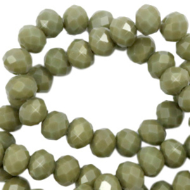 Top facet 4x3mm rondel dusty olive green pearl shine coating 65593
