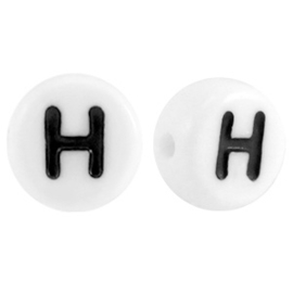 Letterkraal "H" acryl plat rond 7mm wit-zwart