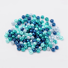 Mix Carribean Blue glasparels 4mm 25 stuks X006-03