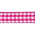 Geblokt lint 10mm per meter fuchsia/wit