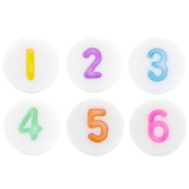 Letterkraal cijfers 0 t/m 9 acryl plat rond 7mm multicolor-wit