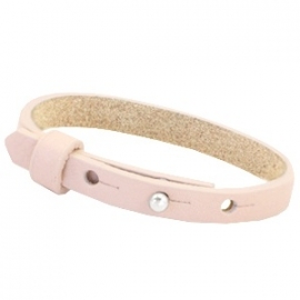 Cuoio armband 8mm leer soft rose quartz 35345