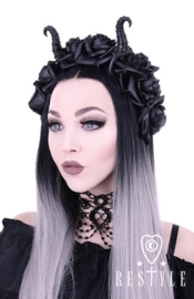 HB03 - Gothic / Fantasy hoofdtooi met hoorntjes en rozen