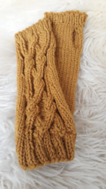 AW02- Gebreide wollen armwarmers - Mosterdgeel