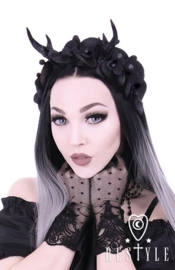 HB02 - Gothic / Fantasy hoofdtooi met gewei en orchideeen