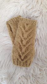 AW01- Gebreide wollen armwarmers - Mosterdgeel