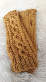 AW06- Gebreide wollen armwarmers - Mosterdgeel