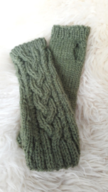 AW03- Gebreide wollen armwarmers - Licht olijfgroen