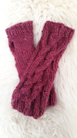 AW02 - Gebreide wollen armwarmers - Framboosrood