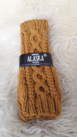 AW06- Gebreide wollen armwarmers - Mosterdgeel