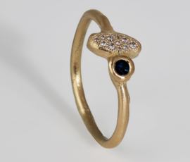 Dripping art ring met saffier en navette diamant mix (mini)