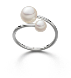 Eva Strepp ring met 2  parels (wit)