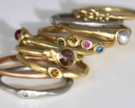 Dripping art ring met 4x kleur diamanten (mini)