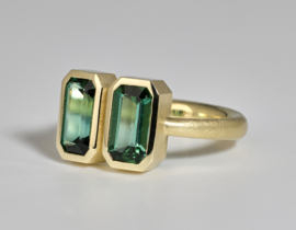 Duo ring met groene toermalijn