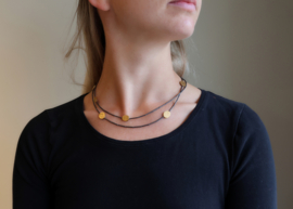 Deco Echo zilveren/zwart collier met goudverguld -90 cm