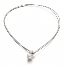 Eva Strepp steel necklace with two pearls ( large )