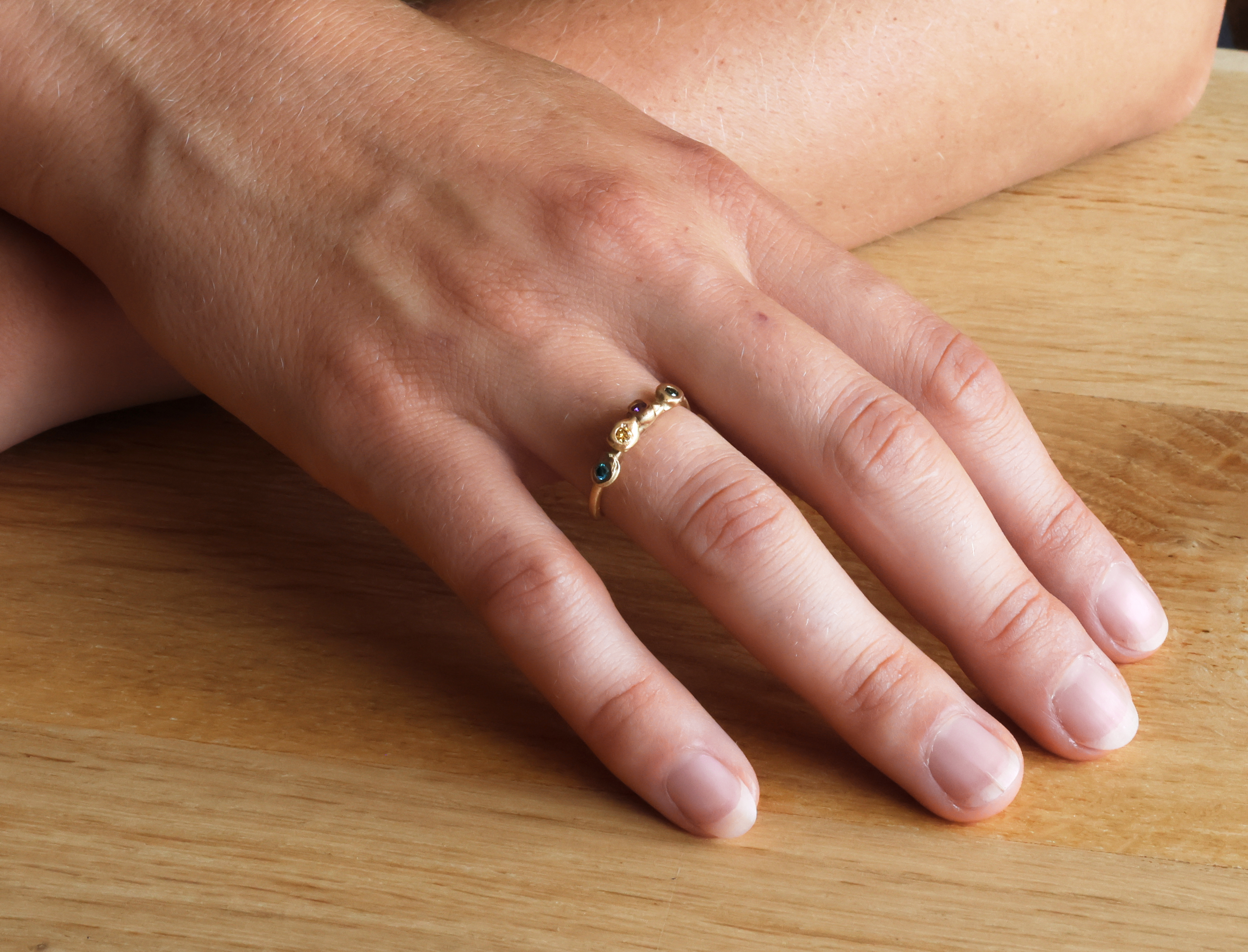 Dripping art ring met 4x kleur diamanten (mini)