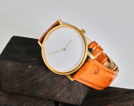 EMKA horloge goudkleur met witte wijzerplaat (36 mm)