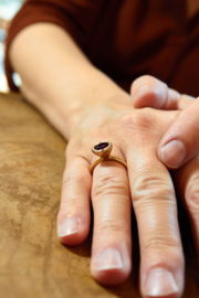 Dripping art rosegolden ring mit Rodoliet und Diamant