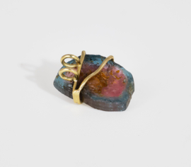 Meloen toermalijn hanger blauw/roze