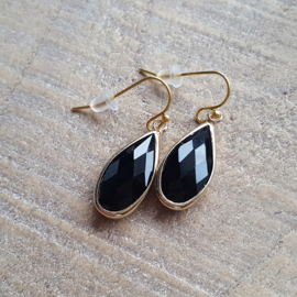Black Crystal Facetted Long Drops Gold  [8349]