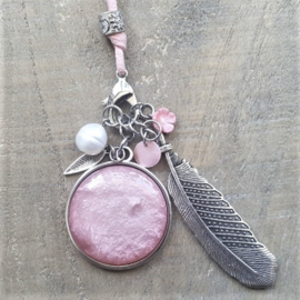 Ketting Roze met verwisselbare bedels  [7210]