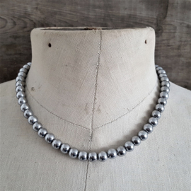 Hematite Silver Round Ketting 8 mm  [2641]