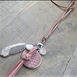 Ketting met Verwisselbare bedels Roze suede  [7212]