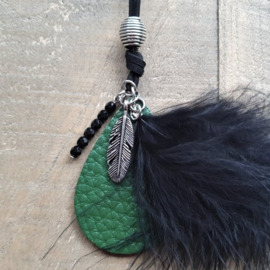 Groene Leren Druppelketting Fluffy  [7174]