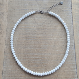 Glanzend Witte Facet Ketting 6 mm  [2809]
