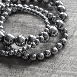 Hematite Silver Round Ketting 8 mm  [2641]