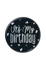 Rozet glitz black&silver ’Its my birthday’