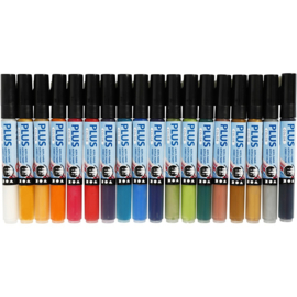 Plus Color Marker, lijndikte: 1-2 mm, l: 14,5 cm, diverse kleuren, 18stuks